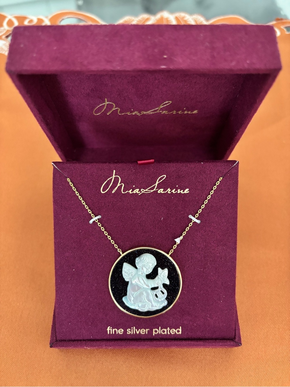 Gold & White Angel Pendant Necklace